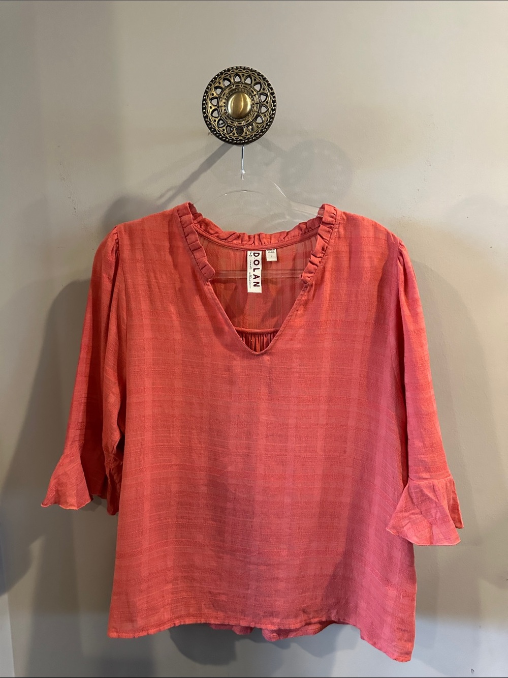 dolan Coral Ruffle V-Neck Blouse